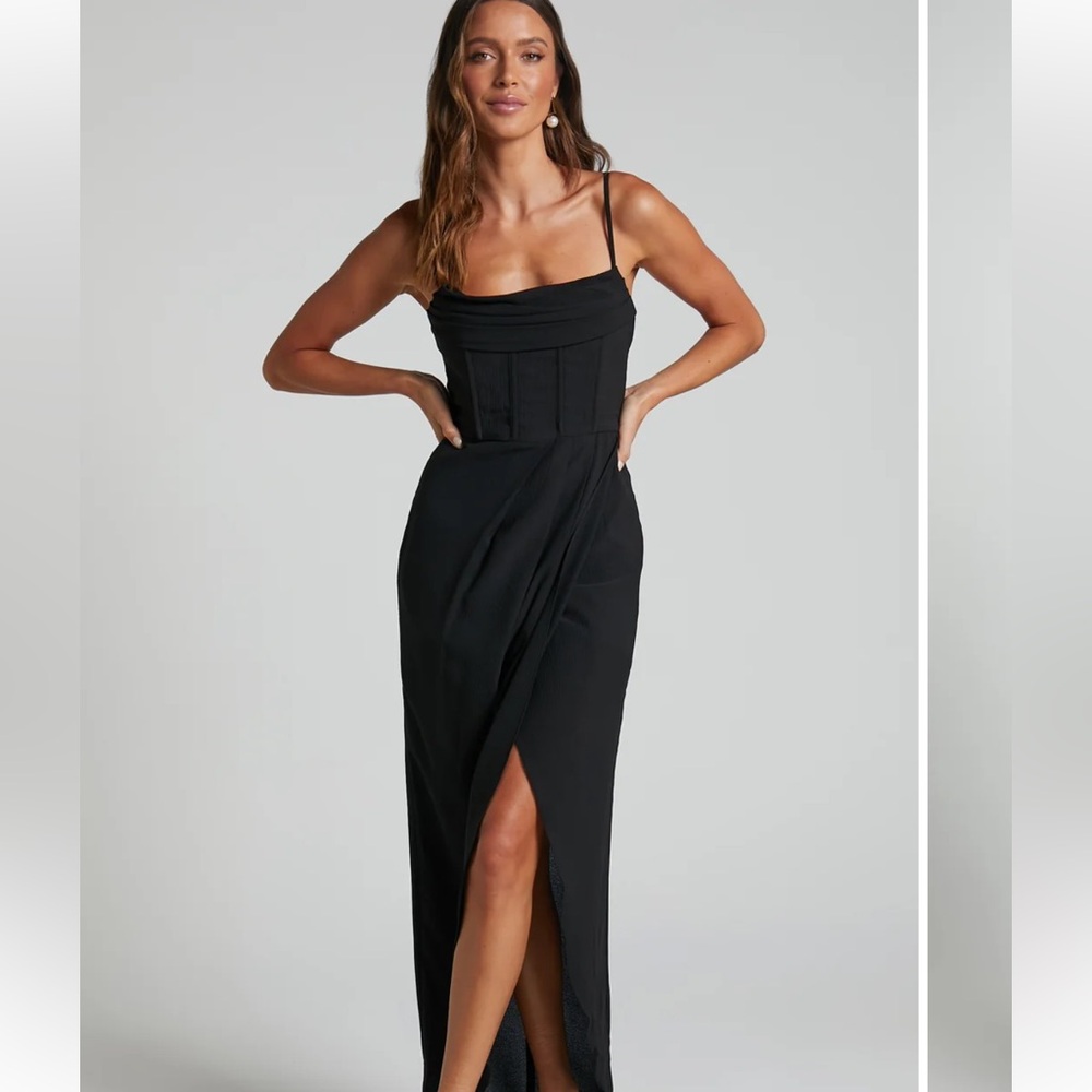 Showpo Andrina Black high low midi Dress wrap corset dress size 2 New